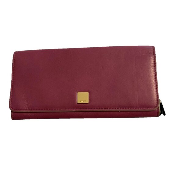 Lodis fuschia color leather bifold snap Clutch wallet - Picture 1 of 6